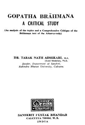 Gopatha Brahmana A Critical Study